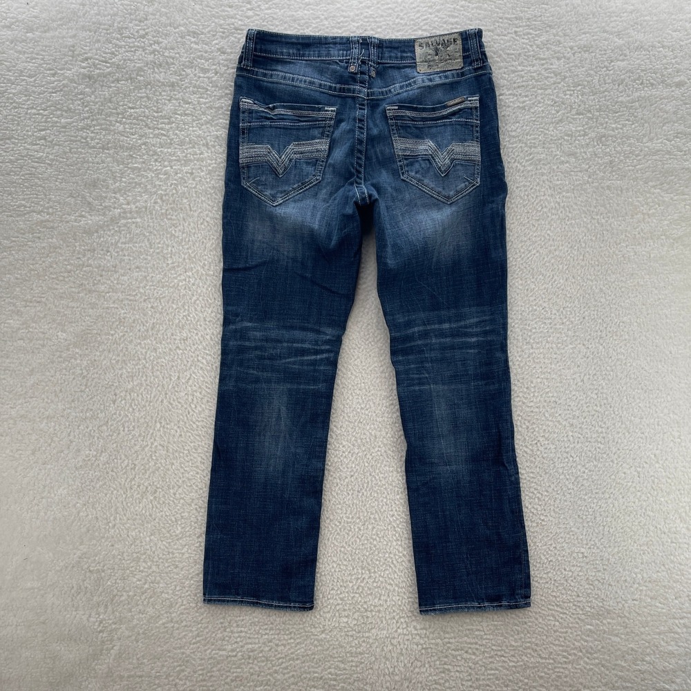 Salvage Jeans Mens 34x32 Blue Mayhem Straight Stretch Thick Stitch Whiskers Y2K